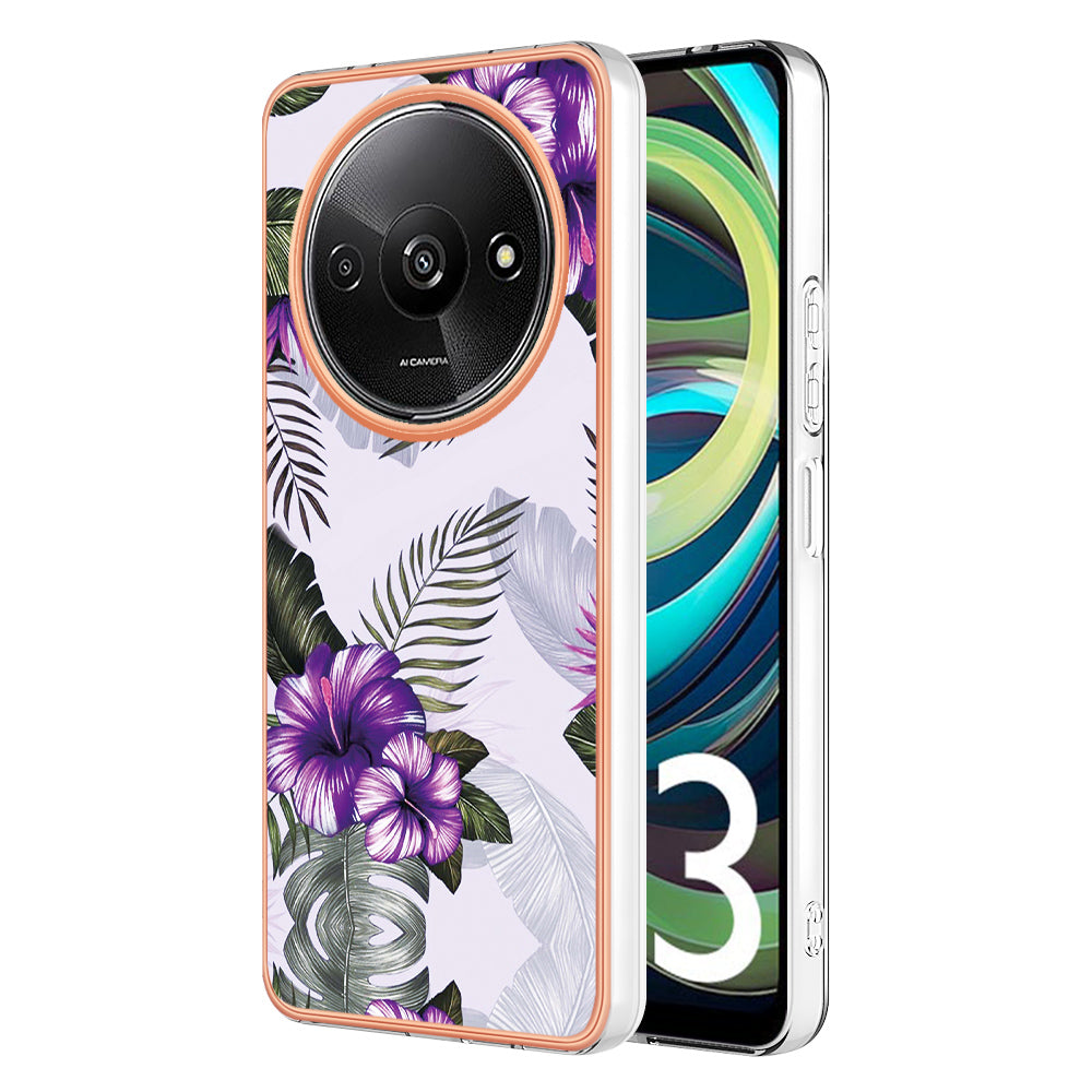 YB IMD Series-1 For Xiaomi Redmi A3 / Poco C61 4G Shockproof Case Electroplating TPU Phone Cover - Purple Flower