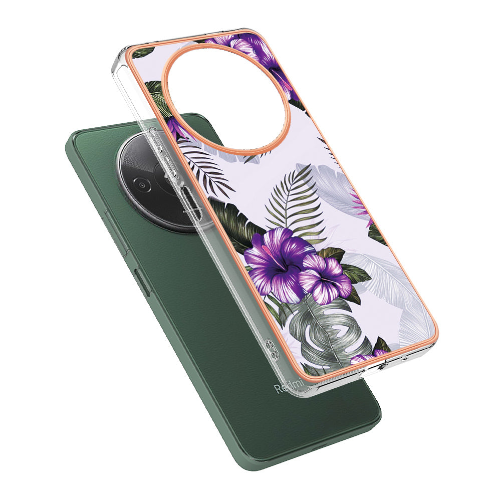 YB IMD Series-1 For Xiaomi Redmi A3 / Poco C61 4G Shockproof Case Electroplating TPU Phone Cover - Purple Flower