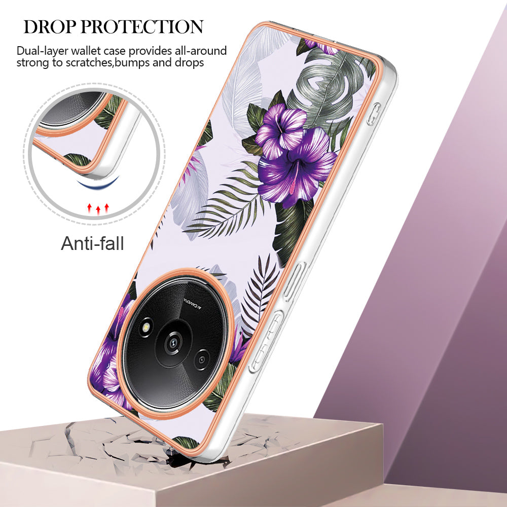 YB IMD Series-1 For Xiaomi Redmi A3 / Poco C61 4G Shockproof Case Electroplating TPU Phone Cover - Purple Flower