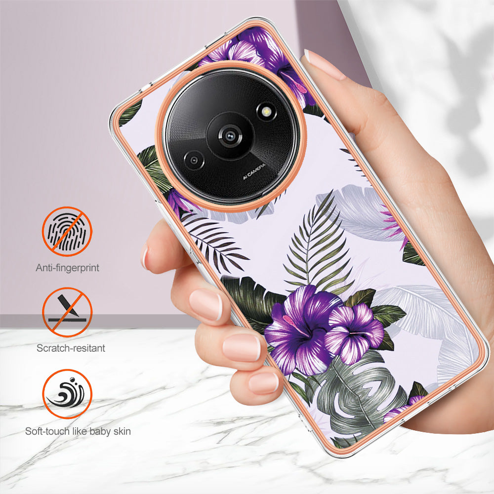 YB IMD Series-1 For Xiaomi Redmi A3 / Poco C61 4G Shockproof Case Electroplating TPU Phone Cover - Purple Flower