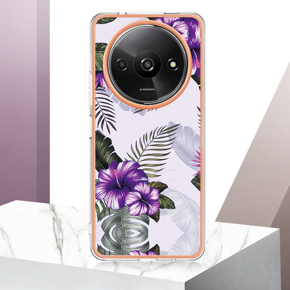 YB IMD Series-1 For Xiaomi Redmi A3 / Poco C61 4G Shockproof Case Electroplating TPU Phone Cover - Purple Flower