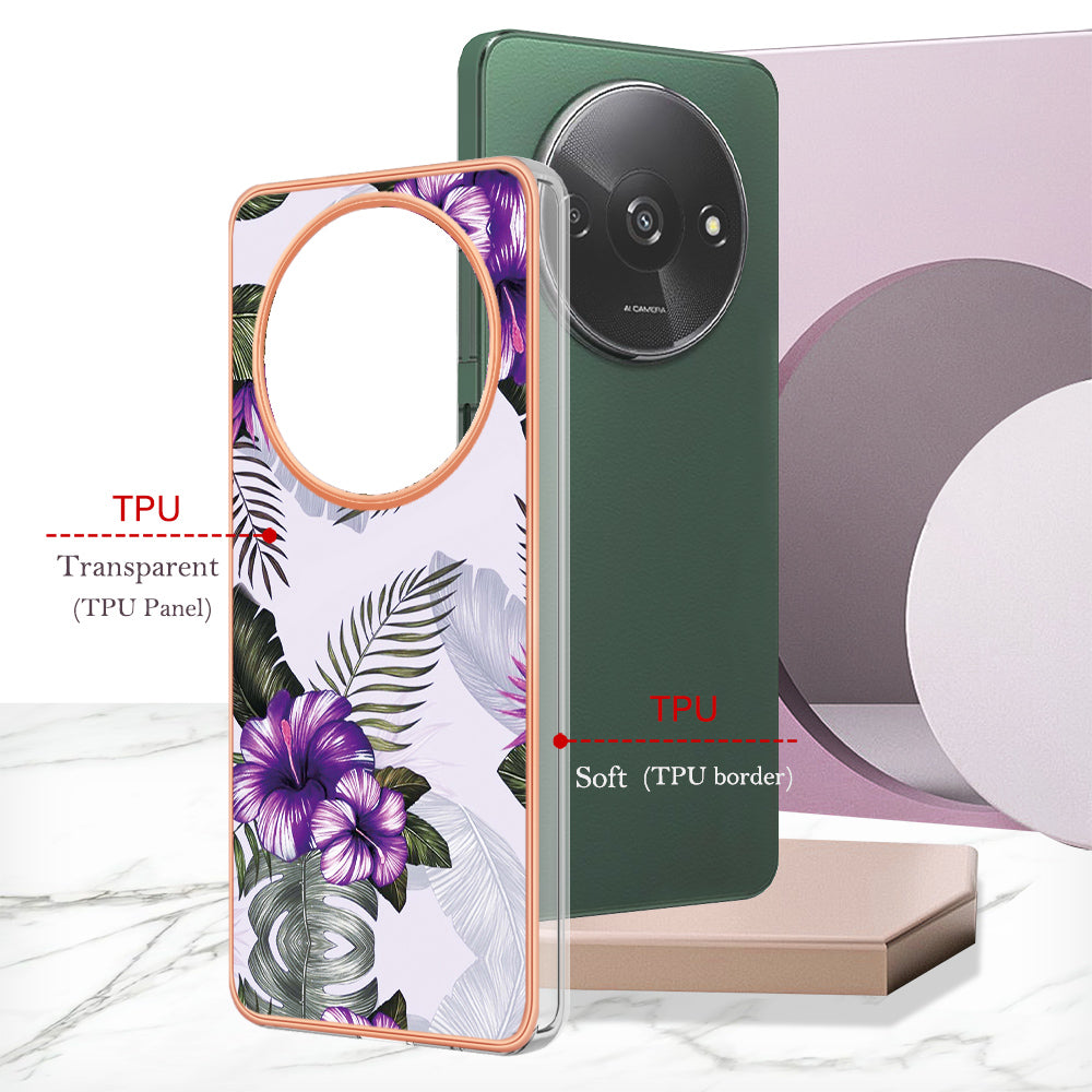 YB IMD Series-1 For Xiaomi Redmi A3 / Poco C61 4G Shockproof Case Electroplating TPU Phone Cover - Purple Flower