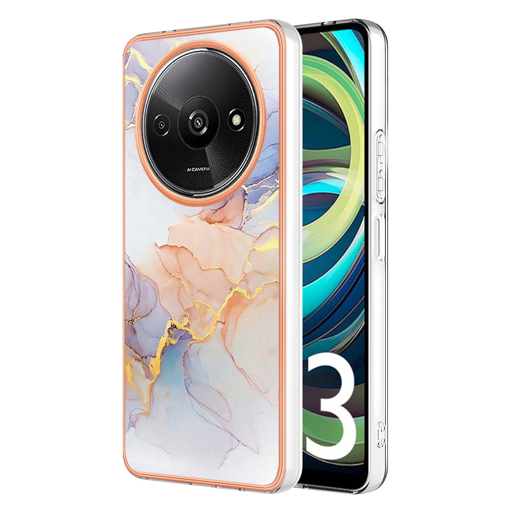 YB IMD Series-1 For Xiaomi Redmi A3 / Poco C61 4G Shockproof Case Electroplating TPU Phone Cover - Milky Way Marble White