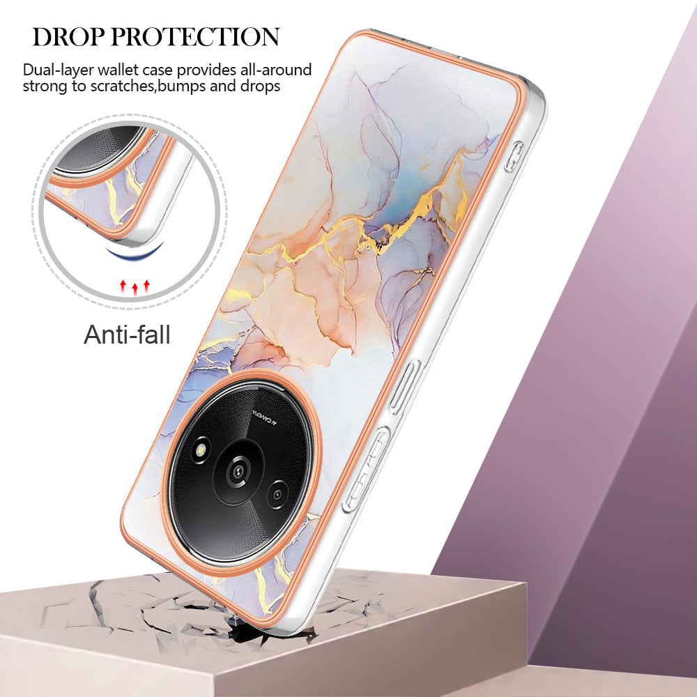 YB IMD Series-1 For Xiaomi Redmi A3 / Poco C61 4G Shockproof Case Electroplating TPU Phone Cover - Milky Way Marble White