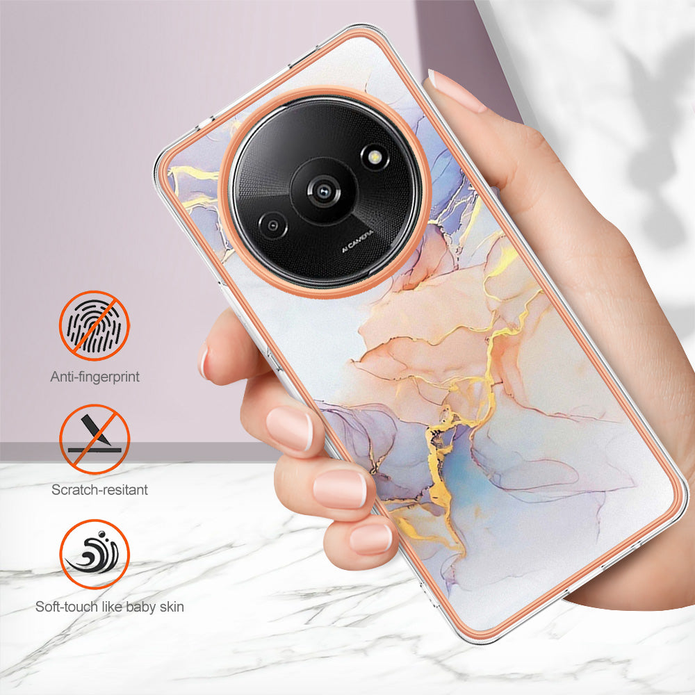 YB IMD Series-1 For Xiaomi Redmi A3 / Poco C61 4G Shockproof Case Electroplating TPU Phone Cover - Milky Way Marble White