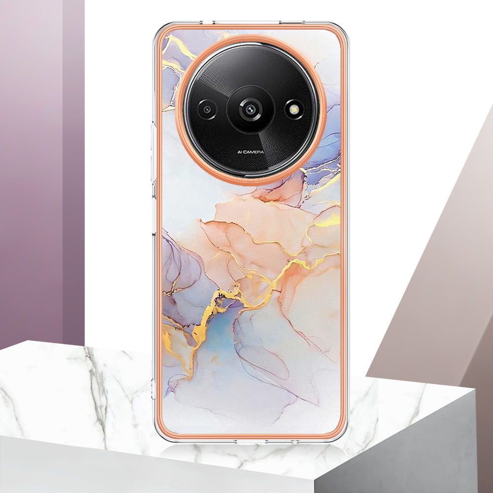 YB IMD Series-1 For Xiaomi Redmi A3 / Poco C61 4G Shockproof Case Electroplating TPU Phone Cover - Milky Way Marble White