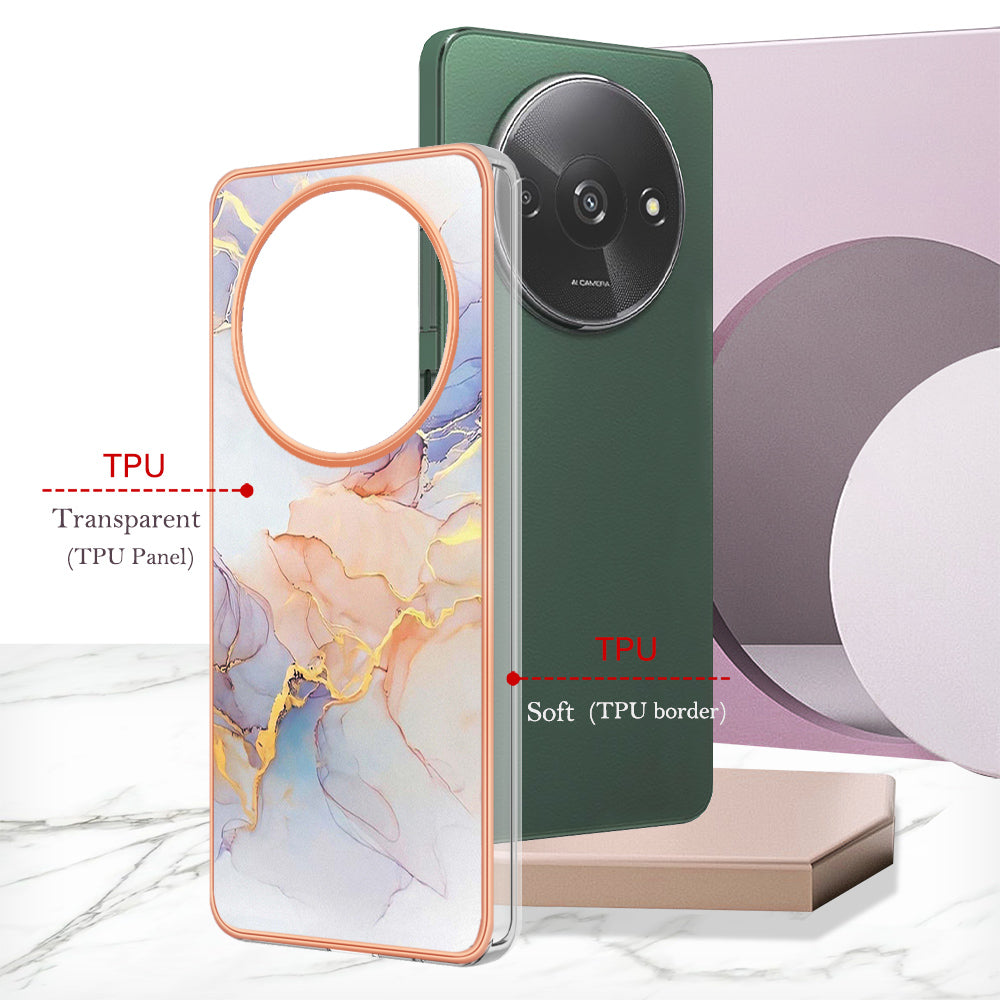 YB IMD Series-1 For Xiaomi Redmi A3 / Poco C61 4G Shockproof Case Electroplating TPU Phone Cover - Milky Way Marble White