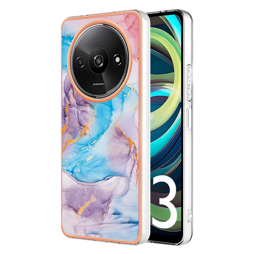 YB IMD Series-1 For Xiaomi Redmi A3 / Poco C61 4G Shockproof Case Electroplating TPU Phone Cover - Milky Way Marble Blue