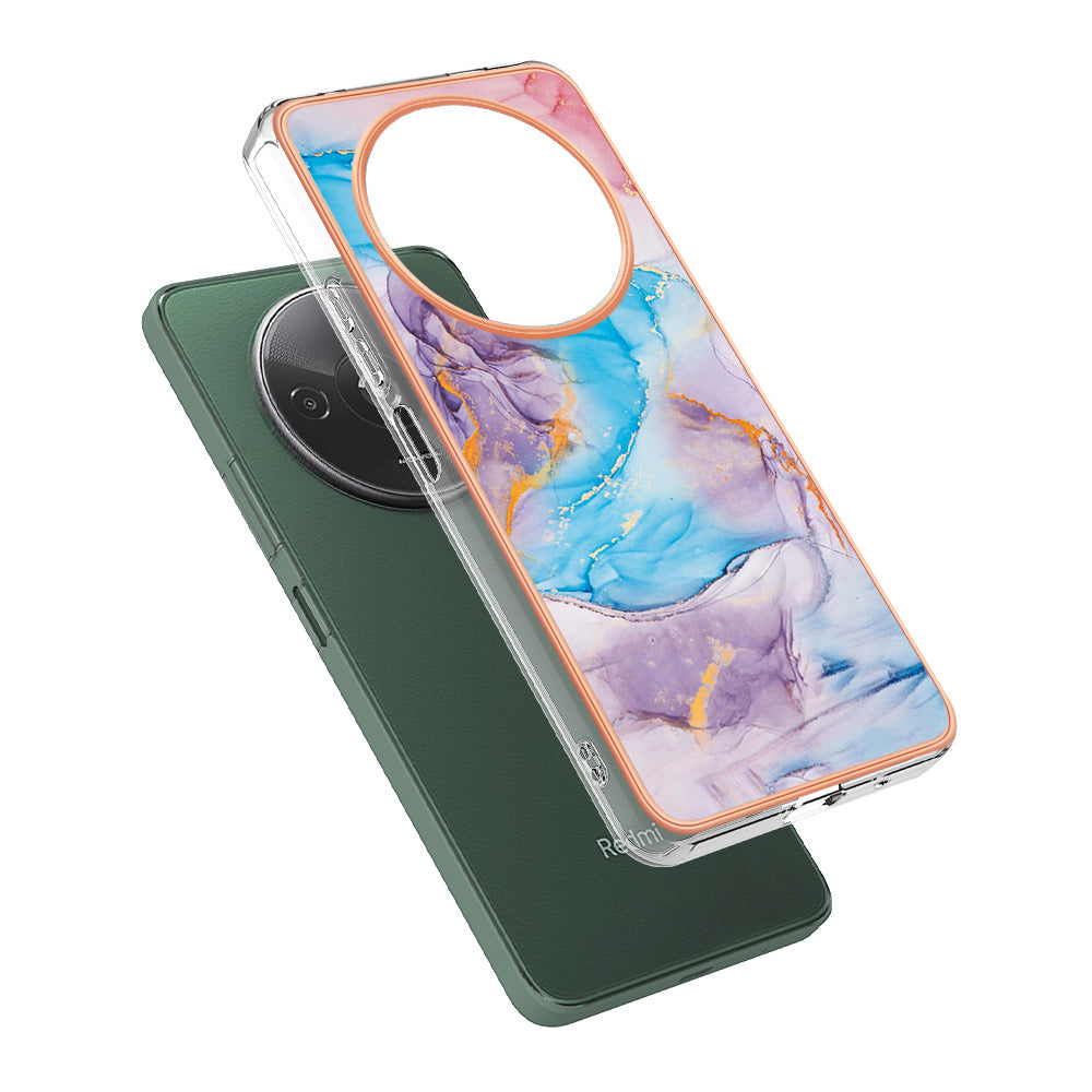 YB IMD Series-1 For Xiaomi Redmi A3 / Poco C61 4G Shockproof Case Electroplating TPU Phone Cover - Milky Way Marble Blue