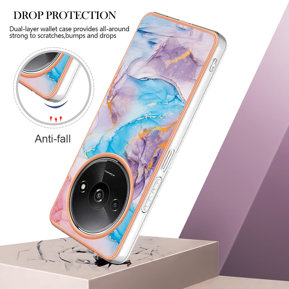 YB IMD Series-1 For Xiaomi Redmi A3 / Poco C61 4G Shockproof Case Electroplating TPU Phone Cover - Milky Way Marble Blue