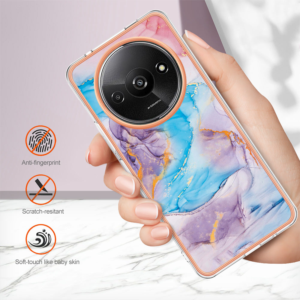 YB IMD Series-1 For Xiaomi Redmi A3 / Poco C61 4G Shockproof Case Electroplating TPU Phone Cover - Milky Way Marble Blue