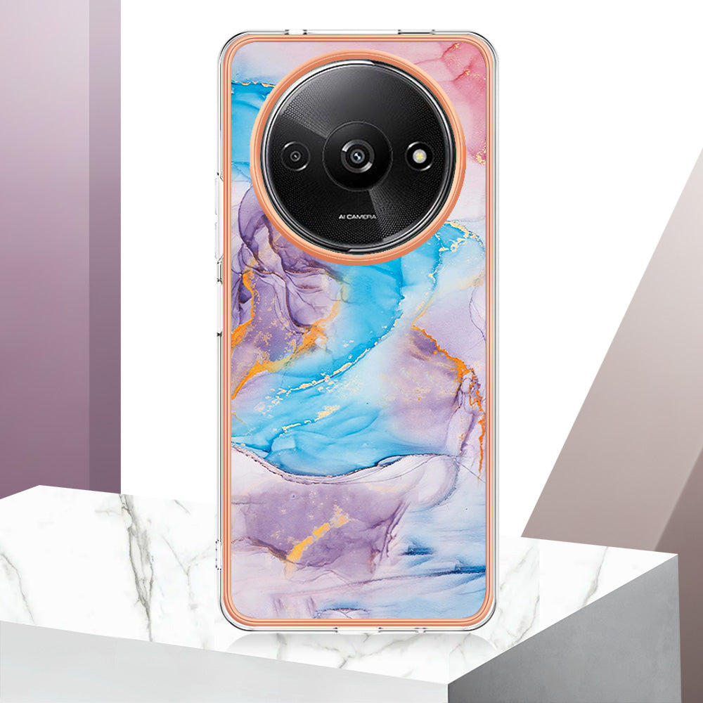 YB IMD Series-1 For Xiaomi Redmi A3 / Poco C61 4G Shockproof Case Electroplating TPU Phone Cover - Milky Way Marble Blue