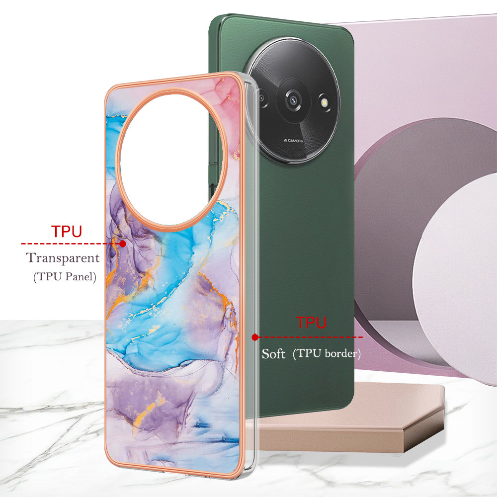 YB IMD Series-1 For Xiaomi Redmi A3 / Poco C61 4G Shockproof Case Electroplating TPU Phone Cover - Milky Way Marble Blue