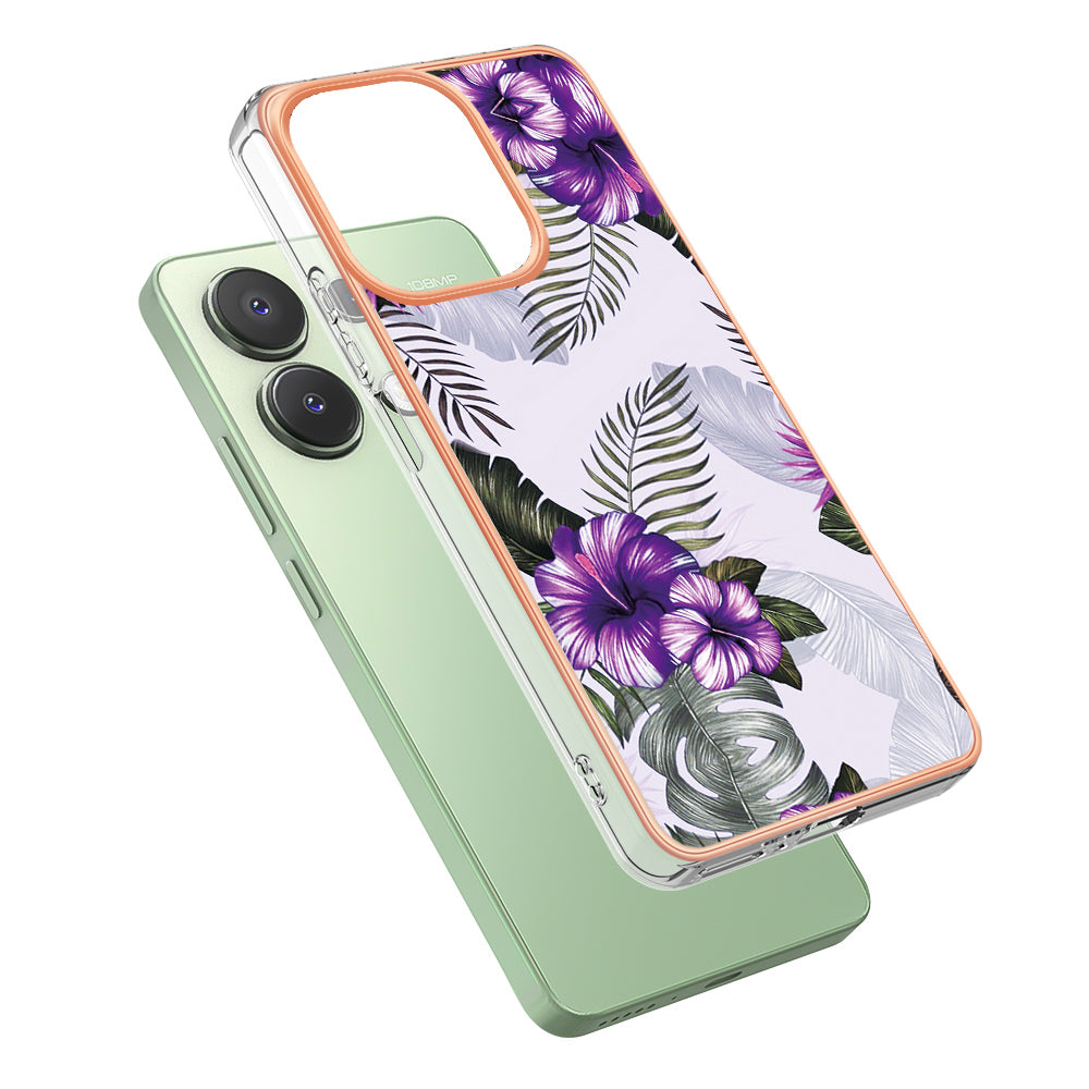 YB IMD Series-1 For Xiaomi Redmi Note 13 4G Case Electroplated Protective TPU Phone Cover - Purple Flower