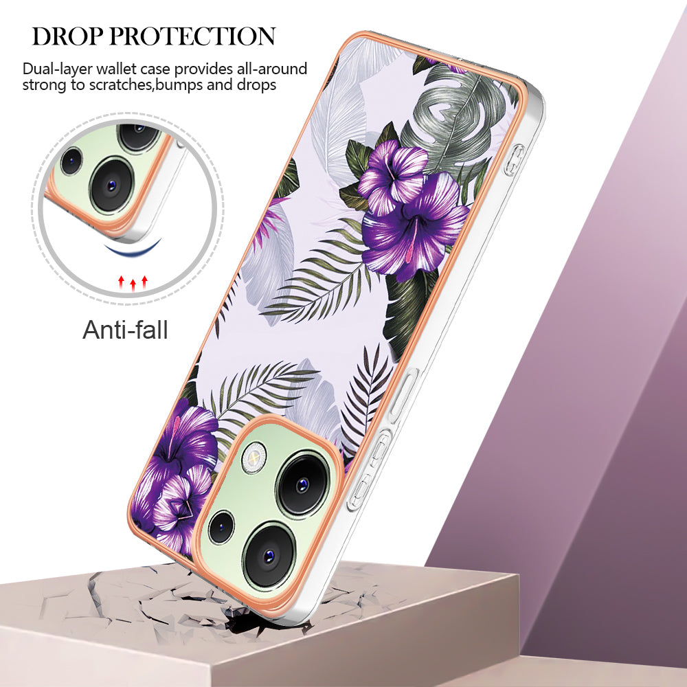 YB IMD Series-1 For Xiaomi Redmi Note 13 4G Case Electroplated Protective TPU Phone Cover - Purple Flower