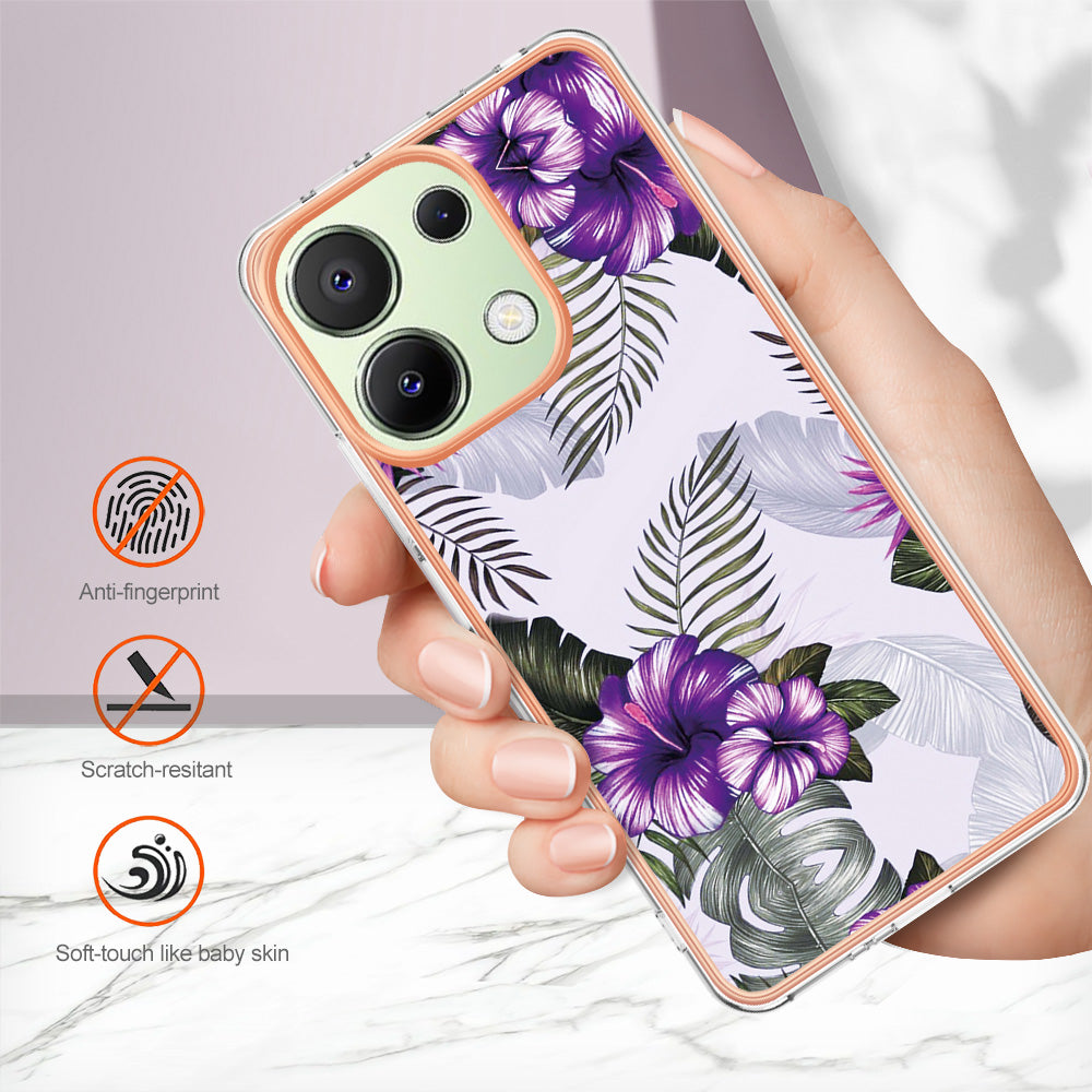 YB IMD Series-1 For Xiaomi Redmi Note 13 4G Case Electroplated Protective TPU Phone Cover - Purple Flower