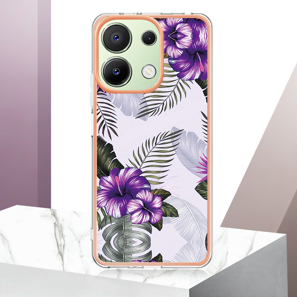 YB IMD Series-1 For Xiaomi Redmi Note 13 4G Case Electroplated Protective TPU Phone Cover - Purple Flower