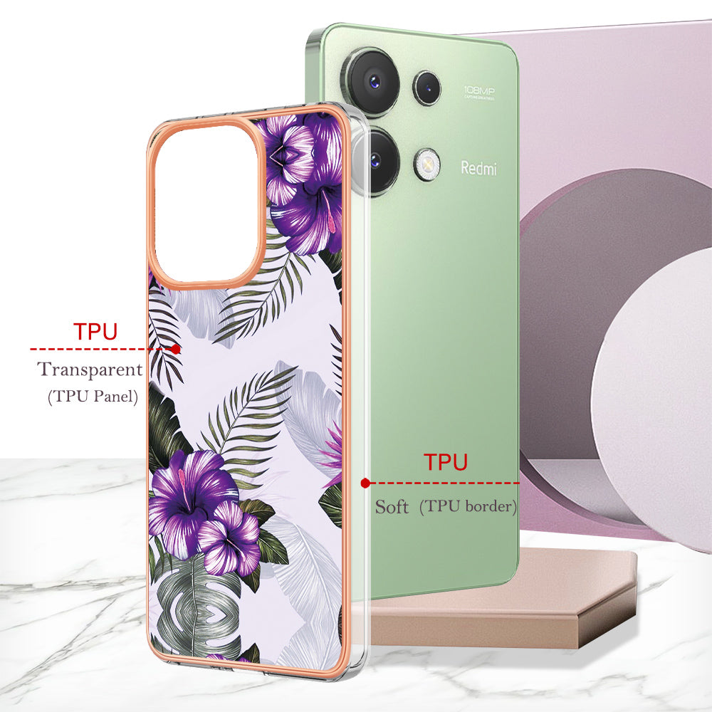 YB IMD Series-1 For Xiaomi Redmi Note 13 4G Case Electroplated Protective TPU Phone Cover - Purple Flower