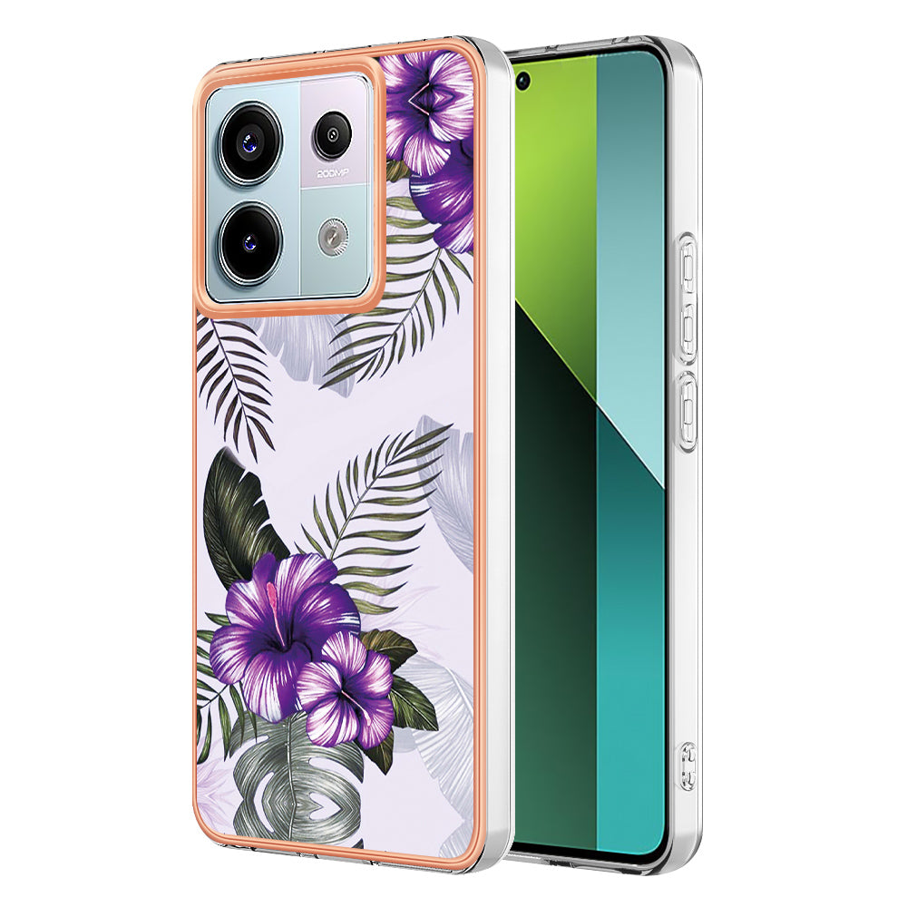 YB IMD Series-1 For Xiaomi Redmi Note 13 Pro 5G / Poco X6 5G Case TPU Electroplating Edges Protective Cover - Purple Flower