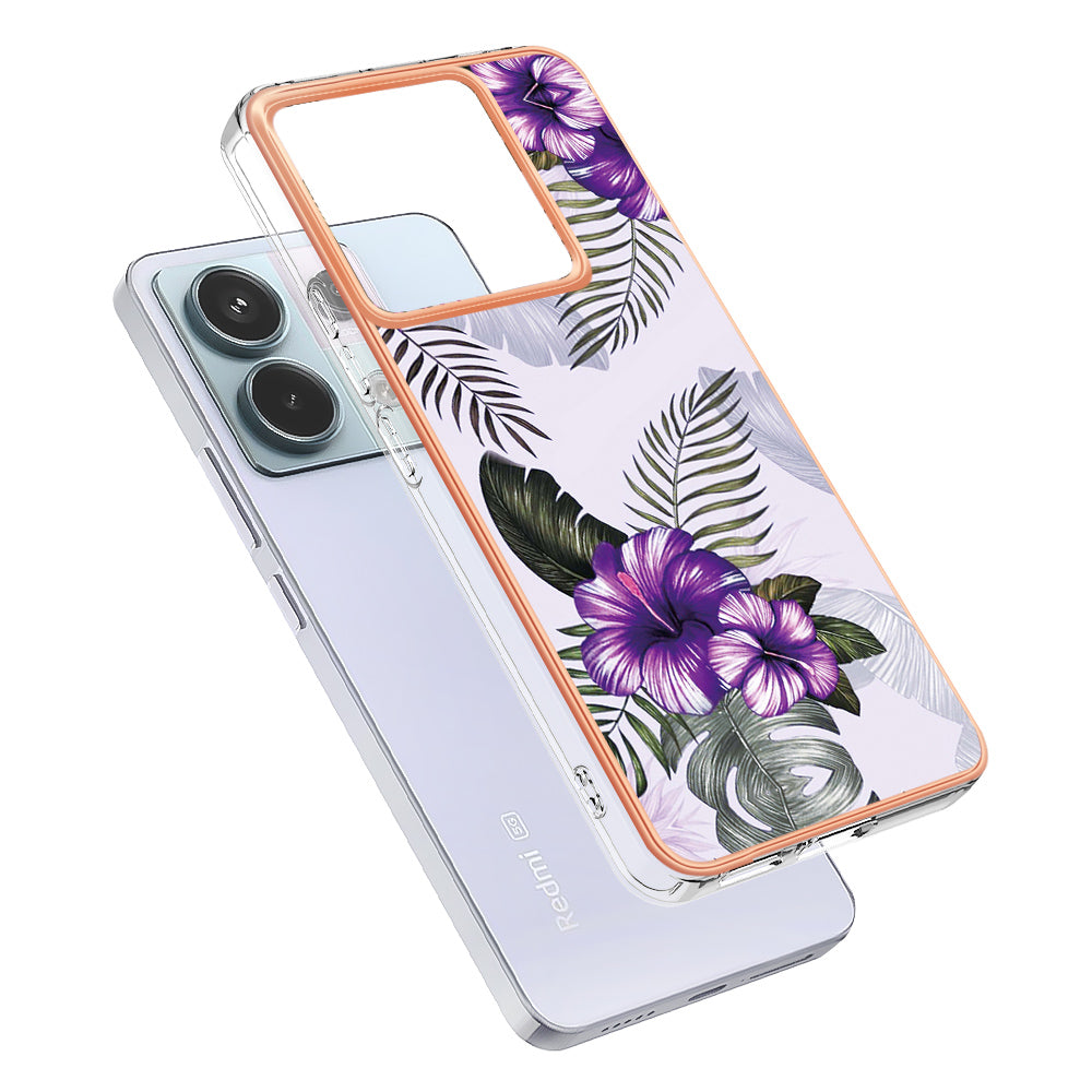 YB IMD Series-1 For Xiaomi Redmi Note 13 Pro 5G / Poco X6 5G Case TPU Electroplating Edges Protective Cover - Purple Flower