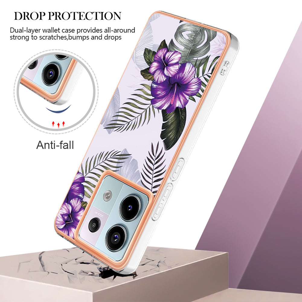 YB IMD Series-1 For Xiaomi Redmi Note 13 Pro 5G / Poco X6 5G Case TPU Electroplating Edges Protective Cover - Purple Flower