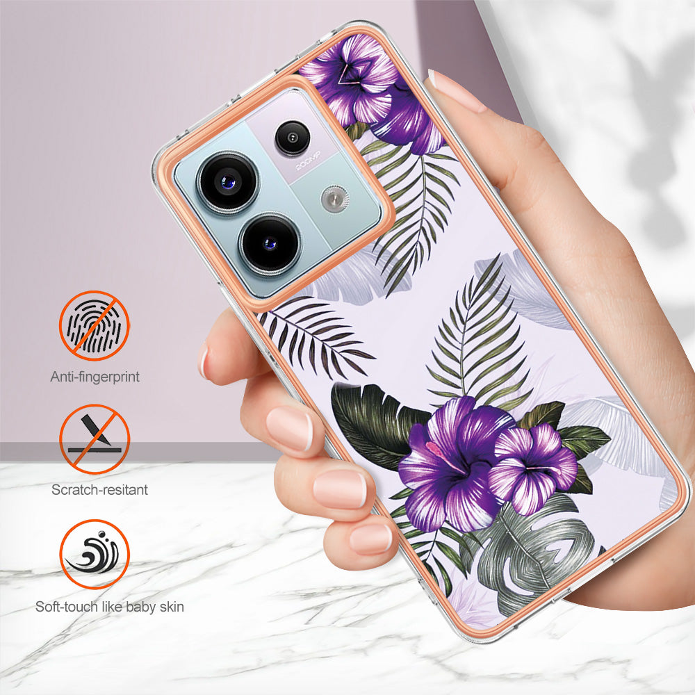 YB IMD Series-1 For Xiaomi Redmi Note 13 Pro 5G / Poco X6 5G Case TPU Electroplating Edges Protective Cover - Purple Flower