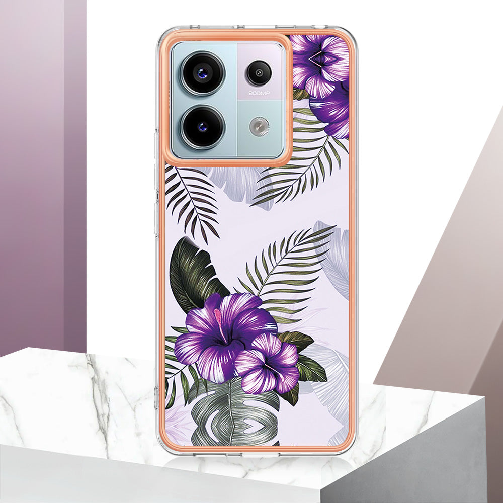 YB IMD Series-1 For Xiaomi Redmi Note 13 Pro 5G / Poco X6 5G Case TPU Electroplating Edges Protective Cover - Purple Flower