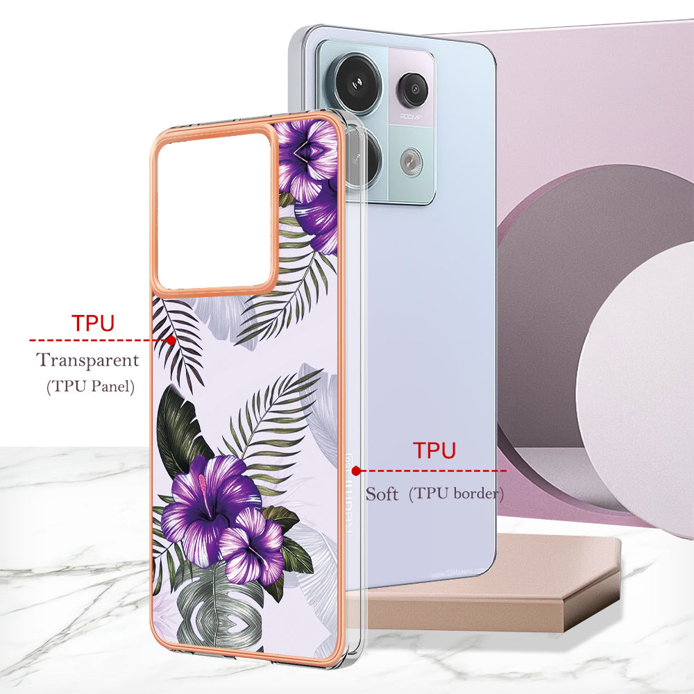 YB IMD Series-1 For Xiaomi Redmi Note 13 Pro 5G / Poco X6 5G Case TPU Electroplating Edges Protective Cover - Purple Flower