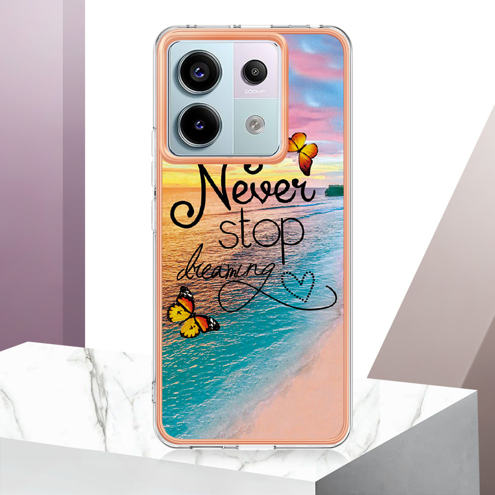 YB IMD Series-1 For Xiaomi Redmi Note 13 Pro 5G / Poco X6 5G Case TPU Electroplating Edges Protective Cover - Never Stop Dreaming