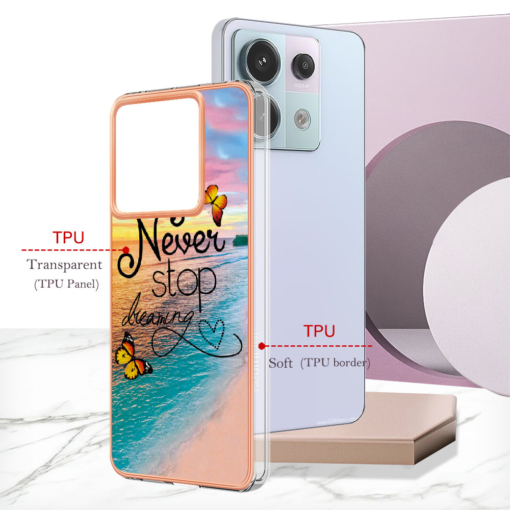 YB IMD Series-1 For Xiaomi Redmi Note 13 Pro 5G / Poco X6 5G Case TPU Electroplating Edges Protective Cover - Never Stop Dreaming