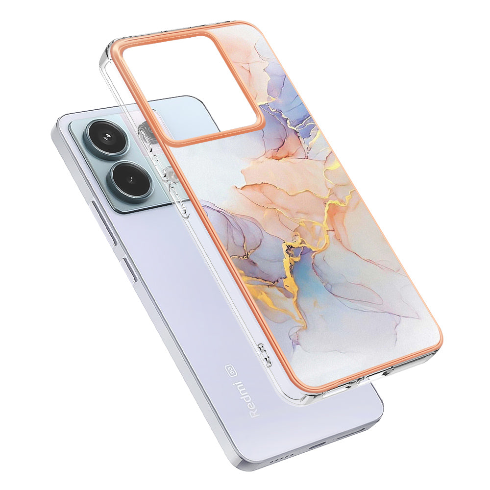 YB IMD Series-1 For Xiaomi Redmi Note 13 Pro 5G / Poco X6 5G Case TPU Electroplating Edges Protective Cover - Milky Way Marble White