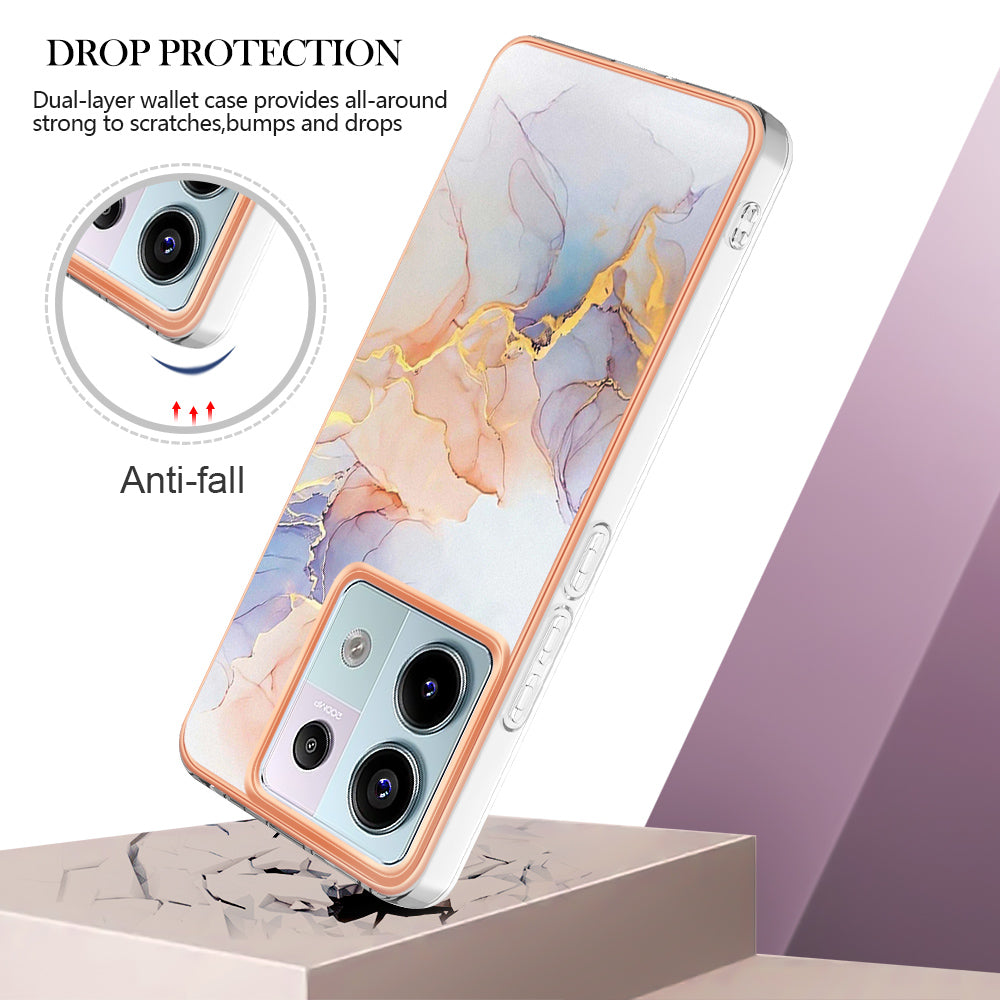 YB IMD Series-1 For Xiaomi Redmi Note 13 Pro 5G / Poco X6 5G Case TPU Electroplating Edges Protective Cover - Milky Way Marble White