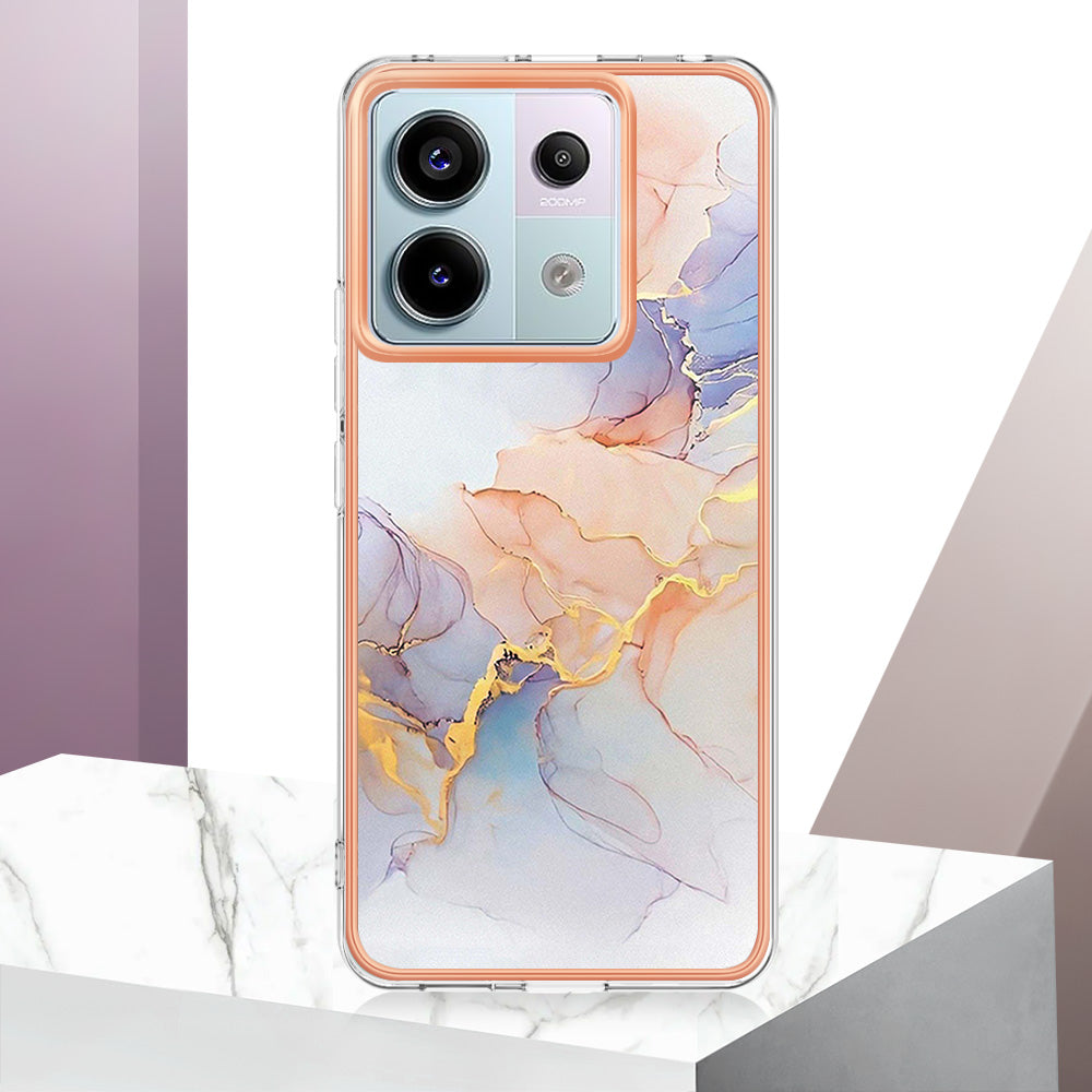 YB IMD Series-1 For Xiaomi Redmi Note 13 Pro 5G / Poco X6 5G Case TPU Electroplating Edges Protective Cover - Milky Way Marble White