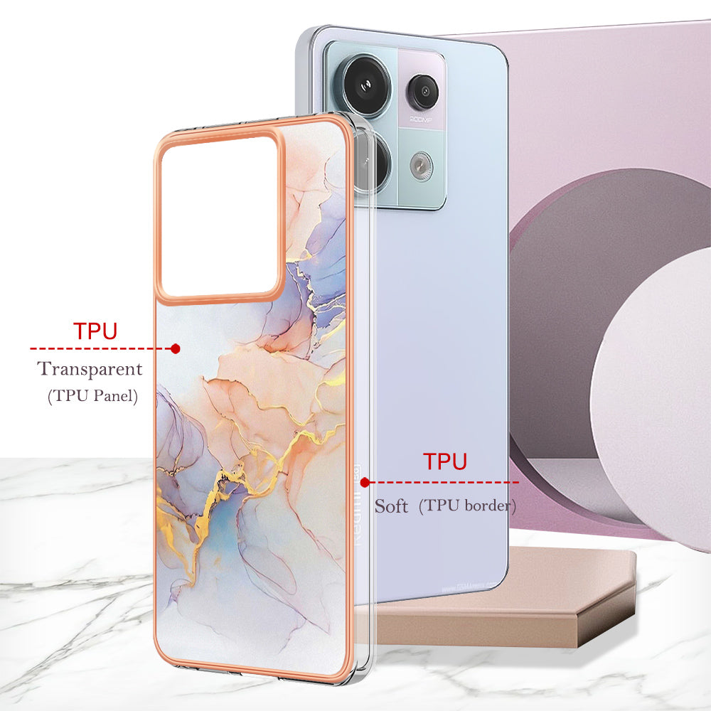 YB IMD Series-1 For Xiaomi Redmi Note 13 Pro 5G / Poco X6 5G Case TPU Electroplating Edges Protective Cover - Milky Way Marble White