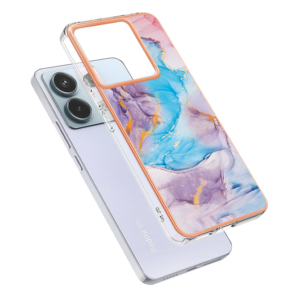 YB IMD Series-1 For Xiaomi Redmi Note 13 Pro 5G / Poco X6 5G Case TPU Electroplating Edges Protective Cover - Milky Way Marble Blue