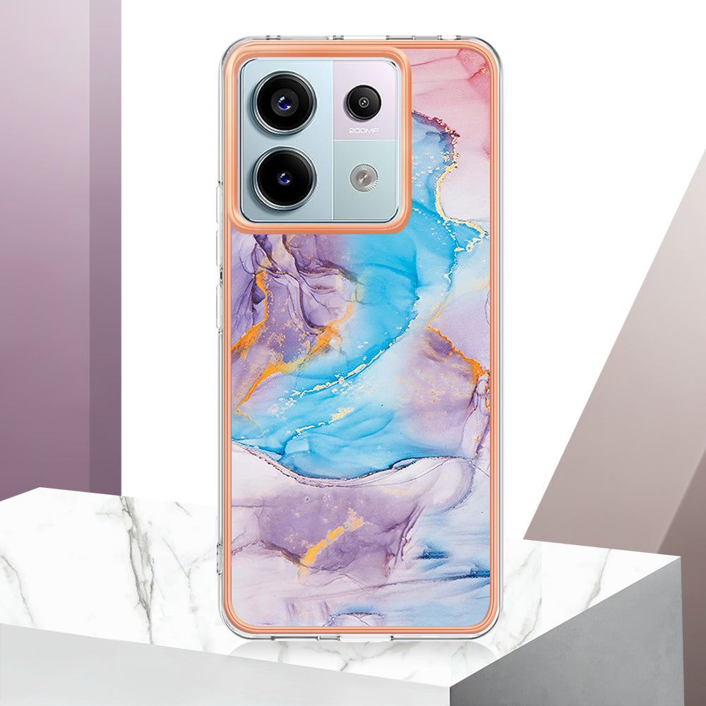 YB IMD Series-1 For Xiaomi Redmi Note 13 Pro 5G / Poco X6 5G Case TPU Electroplating Edges Protective Cover - Milky Way Marble Blue