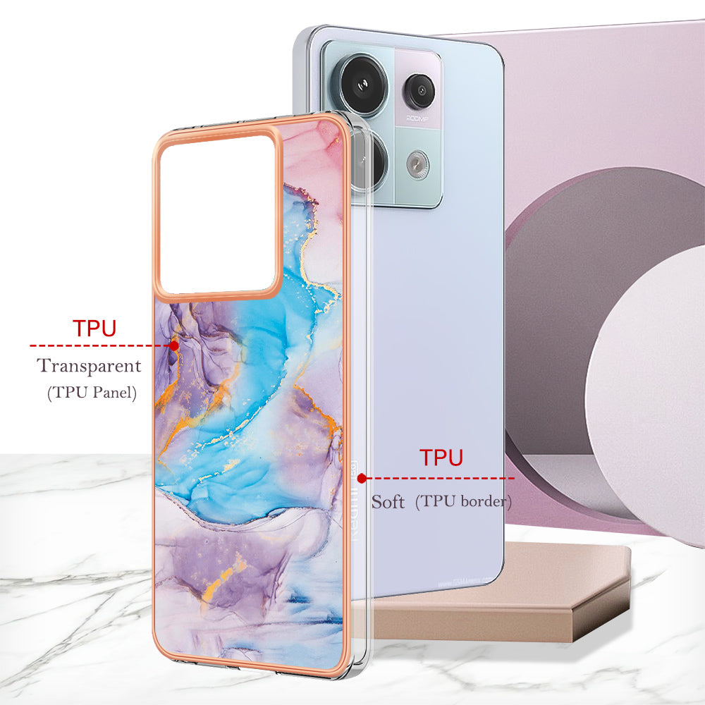 YB IMD Series-1 For Xiaomi Redmi Note 13 Pro 5G / Poco X6 5G Case TPU Electroplating Edges Protective Cover - Milky Way Marble Blue