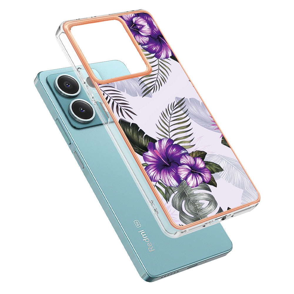 YB IMD Series-1 For Xiaomi Redmi Note 13 5G Case Electroplating Soft TPU Phone Shell - Purple Flower