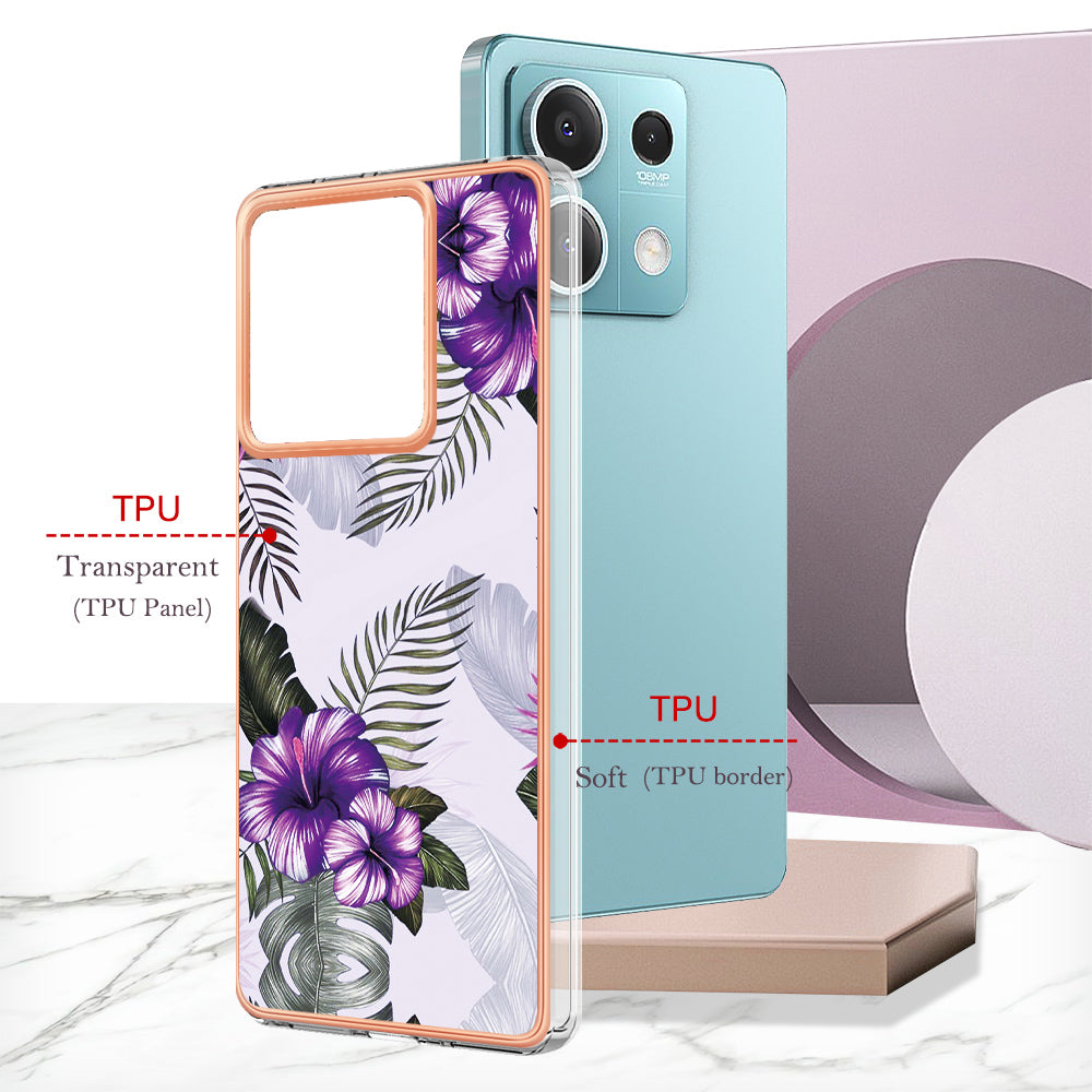 YB IMD Series-1 For Xiaomi Redmi Note 13 5G Case Electroplating Soft TPU Phone Shell - Purple Flower