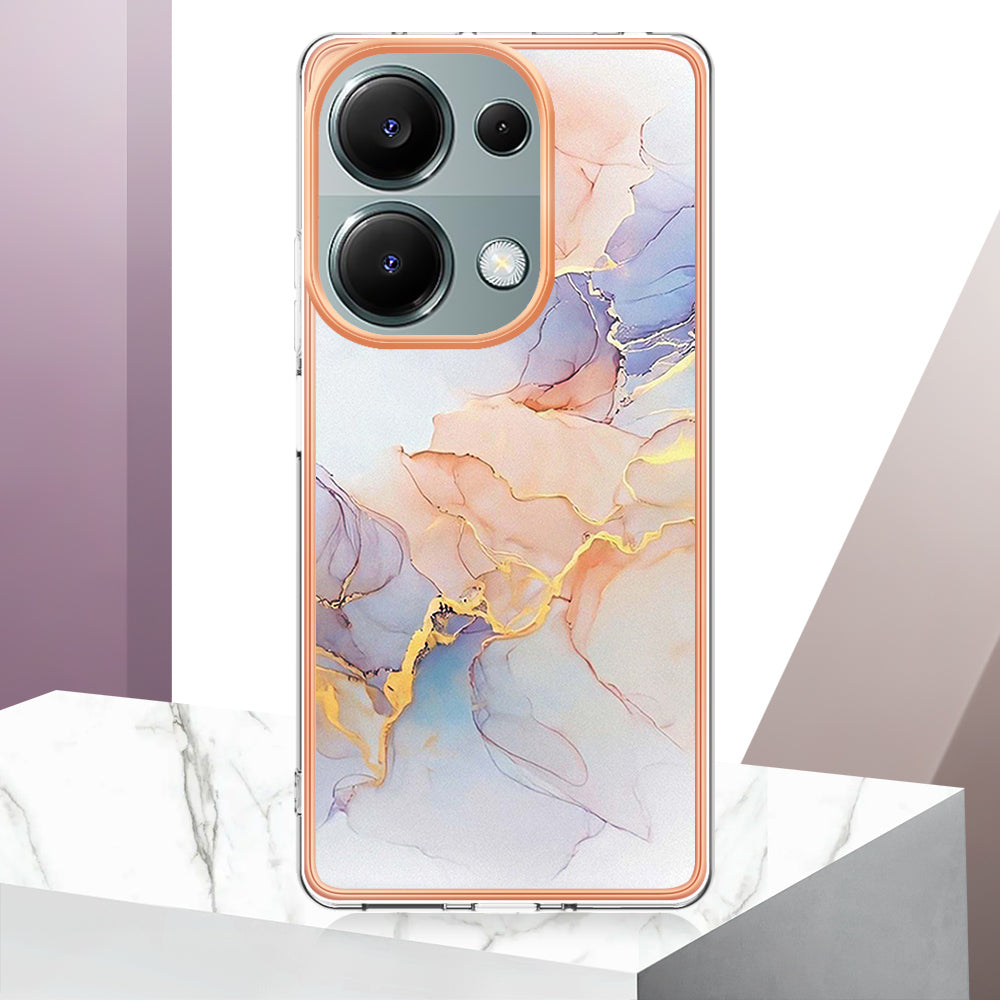 YB IMD Series-1 For Xiaomi Redmi Note 13 Pro 4G / Poco M6 Pro 4G Case Electroplating TPU Phone Cover - Milky Way Marble White