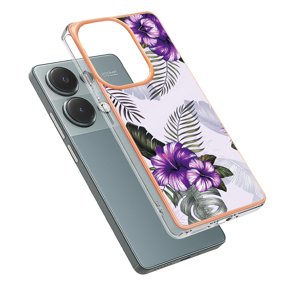 YB IMD Series-1 For Xiaomi Redmi Note 13 Pro 4G / Poco M6 Pro 4G Case Electroplating TPU Phone Cover - Purple Flower