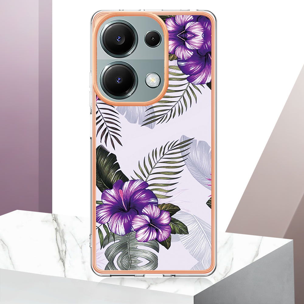 YB IMD Series-1 For Xiaomi Redmi Note 13 Pro 4G / Poco M6 Pro 4G Case Electroplating TPU Phone Cover - Purple Flower