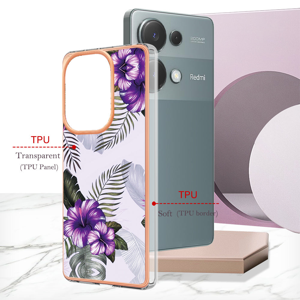 YB IMD Series-1 For Xiaomi Redmi Note 13 Pro 4G / Poco M6 Pro 4G Case Electroplating TPU Phone Cover - Purple Flower