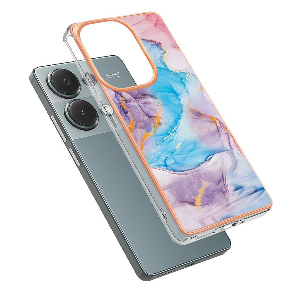 YB IMD Series-1 For Xiaomi Redmi Note 13 Pro 4G / Poco M6 Pro 4G Case Electroplating TPU Phone Cover - Milky Way Marble Blue