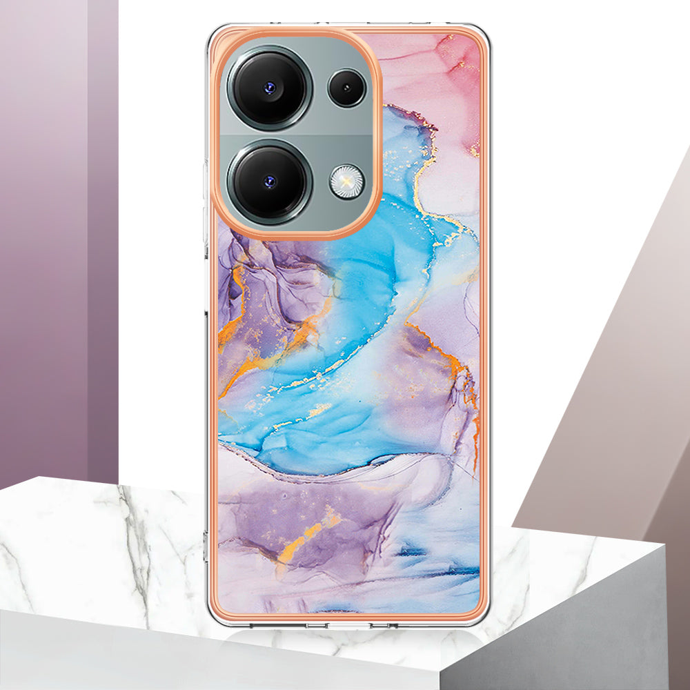 YB IMD Series-1 For Xiaomi Redmi Note 13 Pro 4G / Poco M6 Pro 4G Case Electroplating TPU Phone Cover - Milky Way Marble Blue