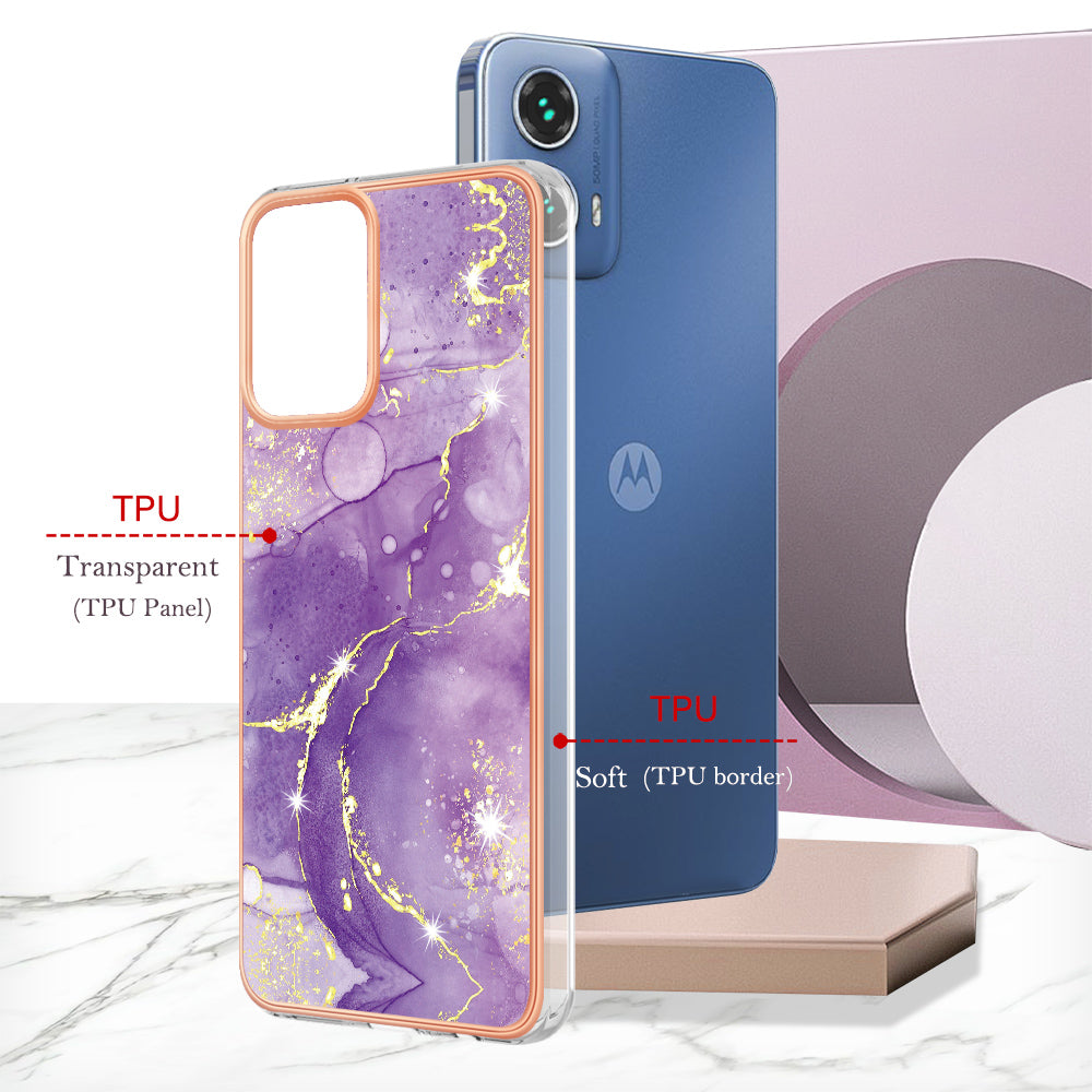 YB IMD Series-2 For Motorola Moto G34 5G Marble Pattern Case TPU Shockproof Phone Cover - Purple 002
