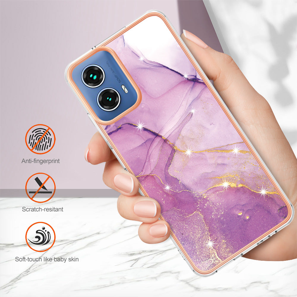 YB IMD Series-2 For Motorola Moto G34 5G Marble Pattern Case TPU Shockproof Phone Cover - Purple 001