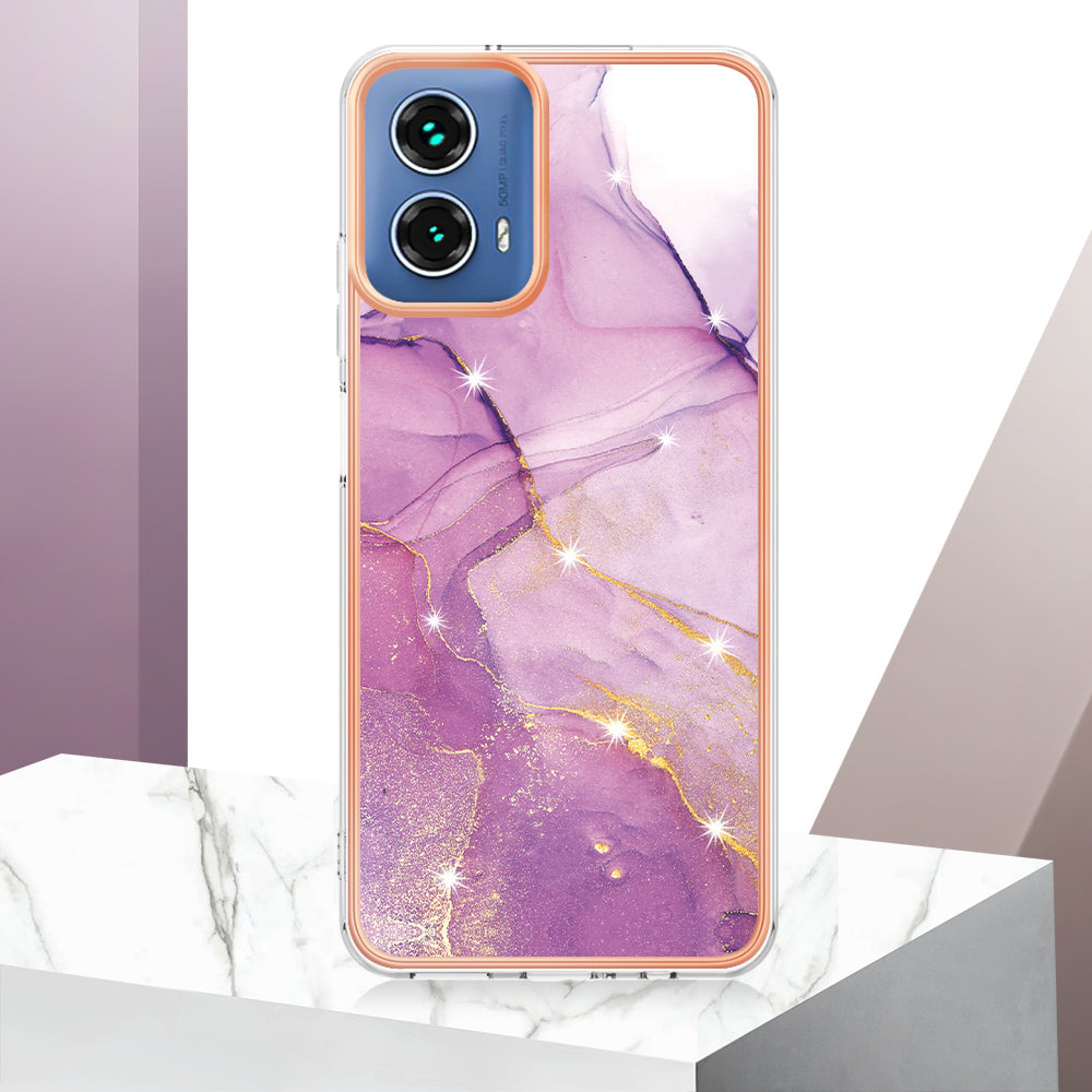 YB IMD Series-2 For Motorola Moto G34 5G Marble Pattern Case TPU Shockproof Phone Cover - Purple 001