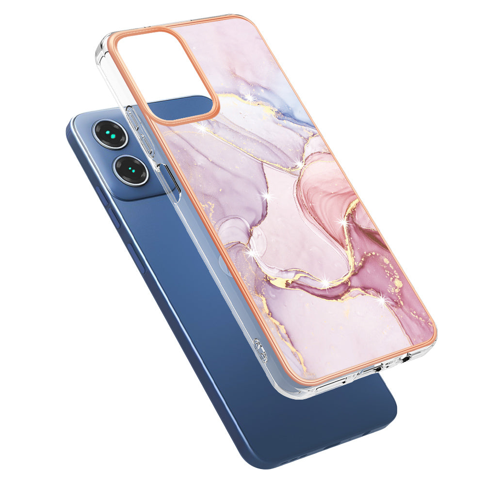 YB IMD Series-2 For Motorola Moto G34 5G Marble Pattern Case TPU Shockproof Phone Cover - Rose Gold 005