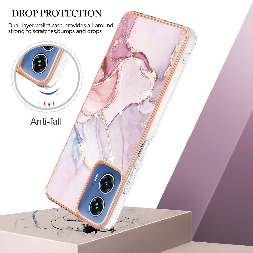 YB IMD Series-2 For Motorola Moto G34 5G Marble Pattern Case TPU Shockproof Phone Cover - Rose Gold 005